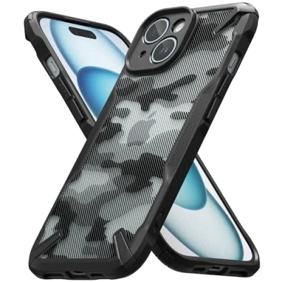 Image de Ringke Compatible avec Coque iPhone 15 Plus [Fusion X] Antichoc Protection [Militaire Défense] Résistant aux Rayures Polycarbonate Solide Rigide TPU Bumper Noir Camo Black