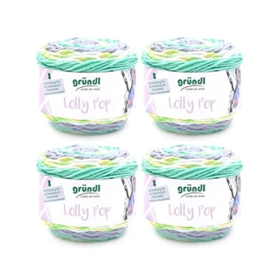 Image de Fil à crocheter et tricoter Gründl Lolly Pop (fil universel 100% polyacrylique lavable semblable de la laine, 150 g / 240 m, taille des aiguilles : 5 6, 4 x g), 24 10 cm