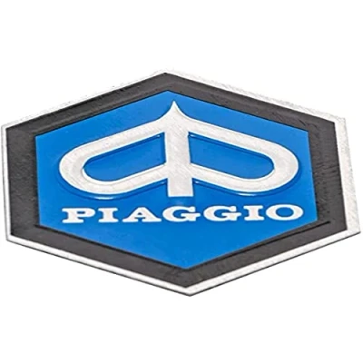 Image de Emblème « Piaggio » en Cascade Hexagonale Aluminium, Autocollant 31X36 Mm pour Vespa Px T5 Etc, Bleu, Argent, Noir