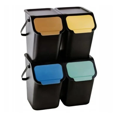 Image de Kit de poubelles Practic, conteneurs pour la ségrégation, 4x25l, noir, Bini 10100577