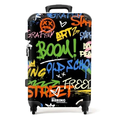 Image de NoBoringSuitcases.com Valises, Valise Soute, Grande Valise, Serrure TSA, Soute 23kg, Rigide, Moyenne Taille, Taille (67cm 72L), (Graffiti Multicolore)