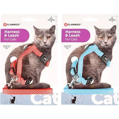Image de Flamingo Harnais Chat Laisse Chaton réglable 2 Couleurs Aiwa 20 35cm, Gilet refléchissant Respirant Boucle à clic a Un Mousqueton Pas de Choix Couleur Possible