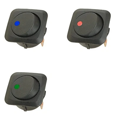Image de Mintice 3 X 25mm Véhicule de voiture Camion bateau Rond Commutateur à bascule Interrupteur Lumière LED 12V 25A bleu rouge vert