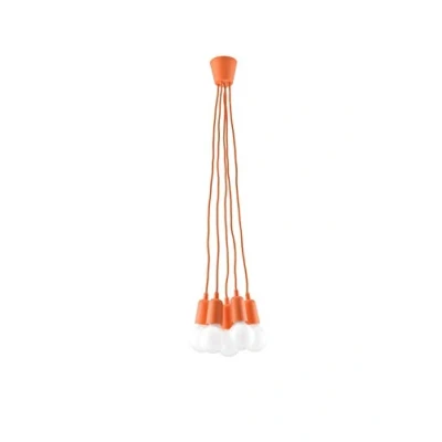 Image de SOLLUX Suspension DIEGO Design Unique sans Abat jour Eclairage Minimaliste Ampoule LED Pour 5 Ampoules Orange