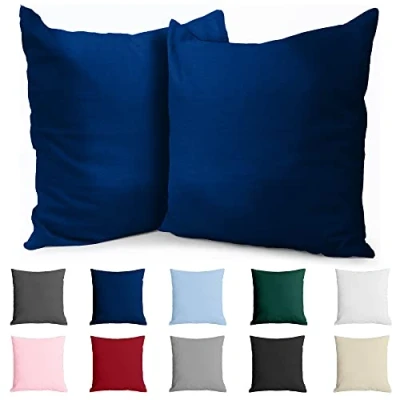Image de Dreamzie Taie Oreiller 60x60 Coton Renforcé (Set de 2) Bleu Foncé Tissage serré 57 Fils/cm² 60 x cm Certifié Oeko Tex