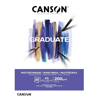 Image de CANSON Graduate Mixed Media Bloc 20 feuilles de papier polyvalent A3 200g/m² Blanc