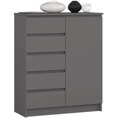 Image de Commode AKORD K80 Gris Graphite 80 cm 1 porte 5 tiroirs 3 étagères 80x35x97