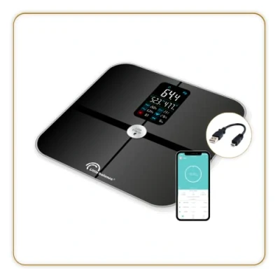Image de Little balance 8415 Cardio Connect 4 USB, Impédancemètre connectée sans pile, Rechargeable 180 kg, Verre trempé, Noir