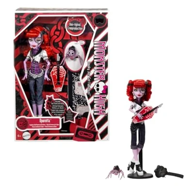 Image de Monster High Boo riginal Creeproduction Poupée Operetta, reproduction en version de collection avec socle présentation, journal intime et araignée Memphis « Daddy O » Longlegs, HYV90