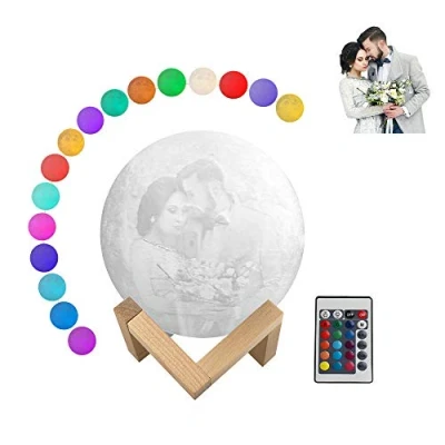 Image de Lampe de lune avec impression 3D 16 couleurs RGB LED support, lampes télécommande et contrôle tactile recharge USB pour les enfants, amoureux, cadeaux Noël (12 cm)