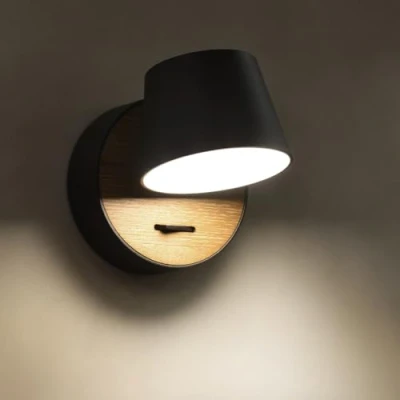Image de ouglres Applique Murale Avec Interrupteur Noir, Pivotant à 360,5w Led Bois, Design Industriel, Lampe De Lecture Rétro Intérieure En Acier,Lampe Design,Chambre Coucher, Couloir, Salon,1pack