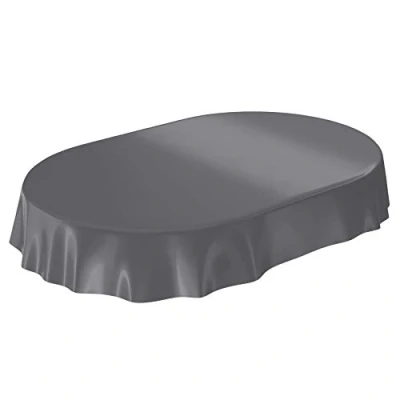 Image de Anro Nappe en Toile cirée lavable, uni, brillant, cirée, anthracite, Schnittkante Oval 140 x 240cm