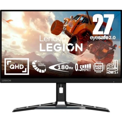 Image de Lenovo Legion R27qe Écran Gaming 27&quot; QHD (IPS, 180Hz, 0.5ms MPRT, Câble DP, HDMI, AMD FreeSync) Réglage en Inclinaison/Hauteur/Rotation/Pivot Noir