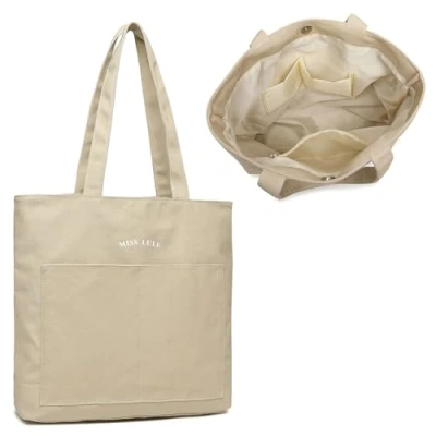 Image de Miss Lulu Sacs canvas cabas tote femme, sac fourre tout simplicité, portes epaule de couleur pure avec poignée noir