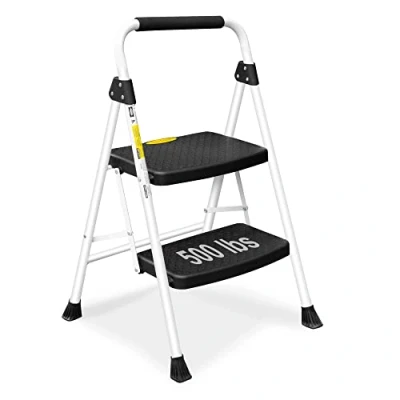 Image de Échelle Domestique 2 Marches, Escabeau Pliant avec Pédale Large Antidérapante, en Acier Portable Léger, Poignée Pratique, Marches Pliantes pour Le Bureau/la Cuisine Noir
