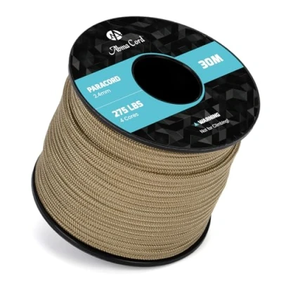 Image de Abma Cord 30M Paracorde 275 Corde en Nylon 2,4 mm 4 Brins de Survie, Extérieure, Tout Usage Max. 125kg (275lbs) Tan