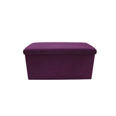 Image de Rebecca Mobili Pouf Boite de Rangement, Coffre Rangement Violet Porte Jeux, Coton, pour Entree Salon Dimensions: 37 x 76 38 cm (HxLxL) Art. RE6164