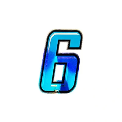 Image de Nombre de Course 6 Holographique Fin, Bleu, 10 x 6,5 cm