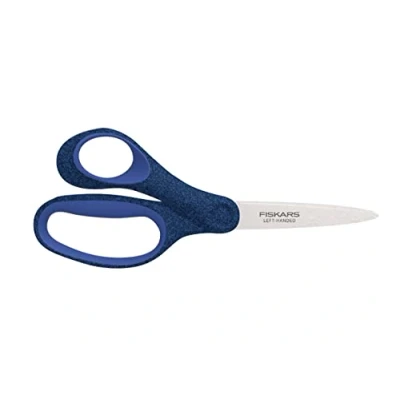 Image de Fiskars Ciseaux d&#039;écolier, pour Enfants à partir de 12 ans, Gaucher, SoftGrip, longueur totale : 18 cm, Lames en Inox, Bleu scintillant, 1067862