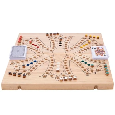 Image de Engelhart 350264 Jeu de Tock en Bois XL 6 Joueurs Coffret d&#039;hévéa Pliable Société Traditionnel Canadien Parcours avec Cartes 2 à partir Ans