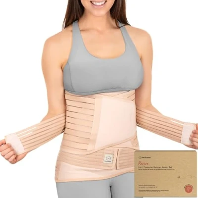 Image de Bande de soutien du ventre 3 en 1 pour le post partum Ceinture ventrale postnatale Maternité Gaines femmes body shaper Shapewear taille bandit (Classic Ivory)
