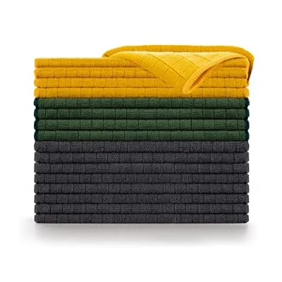 Image de Blumtal Lot de 16 Torchon Cuisine Qualité Supérieure Vaisselle Certifié Oeko TEX Essuie Tout 100% Coton Super Absorbant 355 GSM, Anthracite, 30x40cm, 8X 4X Jaune, Vert