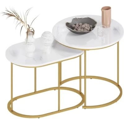 Image de SogesHome Lot de 2 Tables gigognes pour Le Salon Table Basse d&#039;appoint Chevet avec Structure en métal Montage Facile