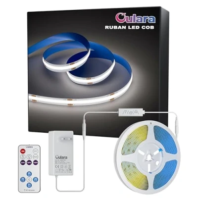 Image de OULARA Ruban LED COB 6M, Bande Blanc Froid 6000K à Intensité Variable, Lumineuse DC24V Super Lumineuse, CRI 90+ avec Télécommande RF et Alimentation pour la Décoration de Maison DIY