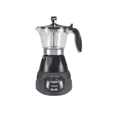 Image de BEPER BC.040N Cafetière électrique Lucilla Pot Moka électrique, Capacité 3 tasses, Réducteur 1 tasse, Arrêt automatique, Maintien de la température pendant 30&#039; min, Noir