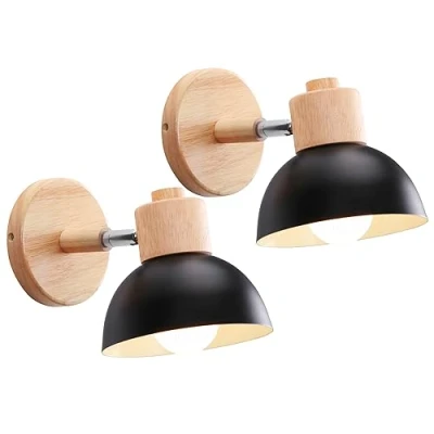 Image de iDEGU Applique Murale Industrielle Vintage 15CM Lampe Réglable en Bois Métal Rétro E27 Luminaire Interieur pour Chambre Salon Couloir Restaurant (2 Pack, Noir)