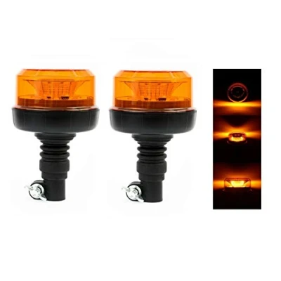 Image de JJ Lot de 2 Gyrophares Led Orange 12V 24V ECE E9 R65 4 Modes d&#039;Éclairage Ambre Tige DIN Flexible Camion Tracteur