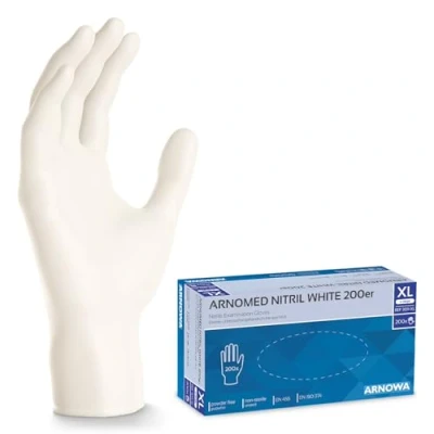 Image de ARNOMED gants jetables blancs, 200 pièces/boîte, nitrile taille XL, non poudrés &amp; sans latex, jetables, disponibles en tailles S, M, L XL