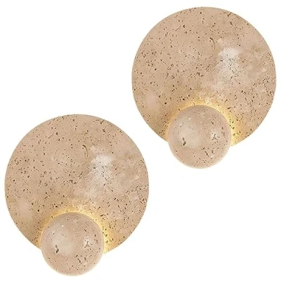 Image de FROIDEXG Applique Murale Appliques Murales En Travertin Jaune Naturel LED 6W 3000K Globe Luminaire Mural Rond Pour Salon Salle À Manger Chambre Étude De Chevet 1 Pack / 2