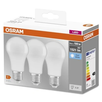 Image de Osram Lampe LED Base Classic A, en forme d&#039;ampoule avec douille E27, non dimmable, remplace 100 watts, mat, blanc froid 4000 Kelvin, lot de 3