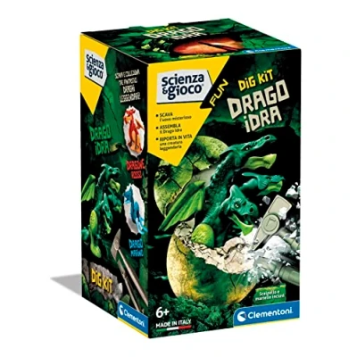 Image de Clementoni Science Fun Dig Dragon Hydra Fossiles à Creuser et Assembler, Kit Archéologue, Jeu Scientifique 7 Ans, Version en Italien Made in Italy, Couleur, Moyen, 19336