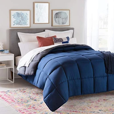 Image de Linenspa Couette Toutes Saisons en Microfibre 10,5 tog sans Housse et réversible Oeko Tex Alternative au Duvet Bleu Marine/Graphite