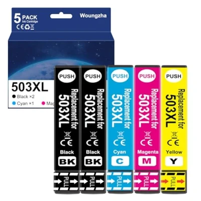 Image de Woungzha 503XL Cartouches d&#039;encre Compatible pour Epson 503 XL Expression Home XP 5200 5205 Workforce WF 2960DWF 2965DWF (5 Pack)