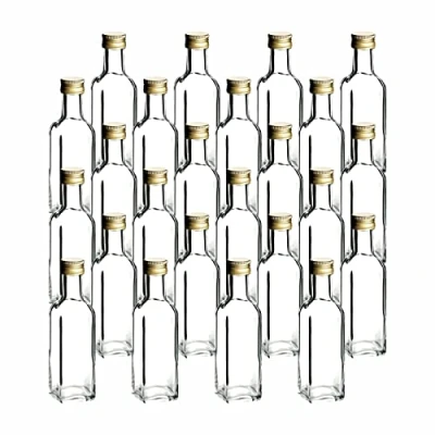 Image de gouveo Lot de 24 Bouteilles en Verre 100 ML Maraska avec Bouchon à vis doré Petite Bouteille 0,1 l remplir carrée Vide pour Liqueur, Huile (MFET100G)