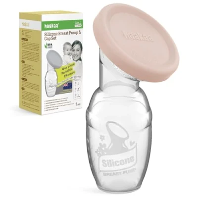 Image de haakaa Tire Lait Manuel Collecteur de en Silicone Breveté, Succion Naturelle Continue, Fonctionnement Sans Main et Silencieux, Anti Fuite avec Couvercle Silicone, 4oz/100ml Rose Poudré