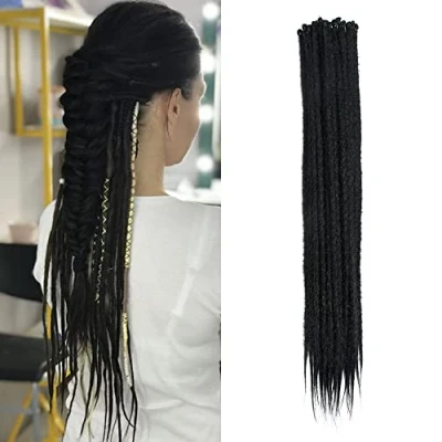 Image de 20 Pouces Brins/Paquet Extensions de Dreadlocks Synthétiques Minces 0,6 cm Cheveux Tressés au Crochet Dreads Douces à Une Extrémité Style Hippie Reggae Hip Hop, Noir