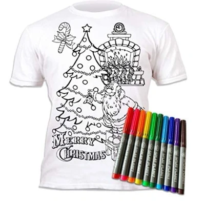 Image de Splat Planet T shirt elfe de Noël à colorier avec 6 stylos magiques lavables non toxiques et laver