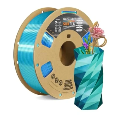 Image de OVERTURE Filament Soie PLA Double Couleur 1,75 mm pour imprimante 3D, 1 kg bobine (2,2 lbs), Précision Dimensionnelle +/ 0,02 3D Printer (Soie Vert Bleu)