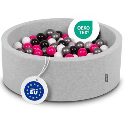 Image de KiddyMoon Piscine À Balles pour Bébé Rond 90X30cm/200 7Cm Fosses Boules Jouet Enfant, Gris Clair:Blanc/Noir/Argenté/Rose Foncé