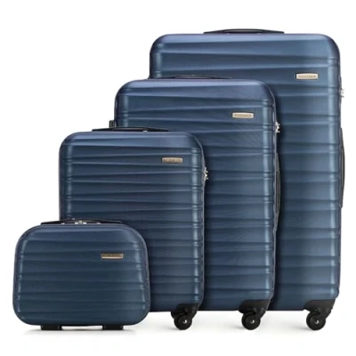 Image de WITTCHEN Valise de Voyage Bagage à Main Cabine Rigide en ABS avec 4 roulettes pivotantes Serrure Combinaison Poignée télescopique Groove Line Set Valises Bleu foncé