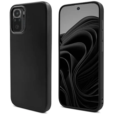 Image de Mode de vie Moozy. coque conçue pour Xiaomi Redmi Note 10, 10S, noir légère en silicone liquide avec finition mate et doublure microfibre douce, qualité supérieure Neuf