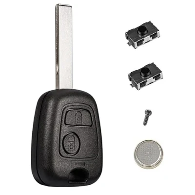 Image de LAKAMODO Coque Plip Clé Télécommande pour Peugeot 107 207 307 407 106 206 306 Citroen C1 C2 C3 C4 C5 +2 Switchs Bouton +Pile + Lame Rainurée HU83 (1 HU83)