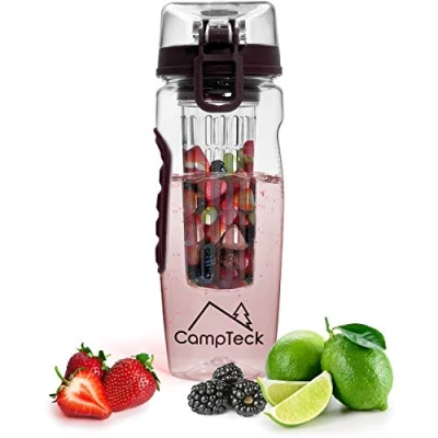 Image de CampTeck U4276 Noir 1 Litre 1000ml Bouteille à Infusion (sans BPA Plastique Tritan) Gourde Infuser Fruit avec Couvercle Antifuite + Poignée Transport