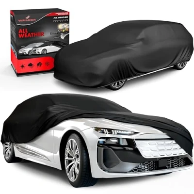 Image de WALSER Bâche de Protection pour Voiture All Weather, 100% imperméable, Housse Complet Taille 6 Combi Noir