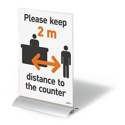 Image de Durable 858919 Presenter Présentoir Porte Affiche de Table Format A4 Recto/Verso sur Socle Profilé Aluminium + Plaque Acrylique Transparent
