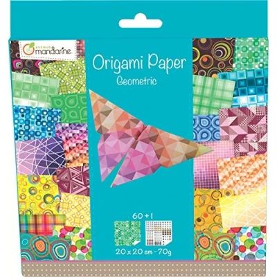 Image de Avenue Mandarine 52501MD Un paquet de 60 feuilles Origami 20x20 cm 70G (30 motifs x 2 feuilles) + une planche stickers &#039;&#039;Yeux&#039;&#039;, À partir 7 ans GÉOMETRIC, Géométric